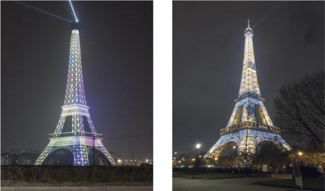左：中国のエッフェル塔、右：フランス